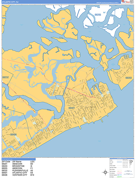 Atlantic City Zip Code Wall Map